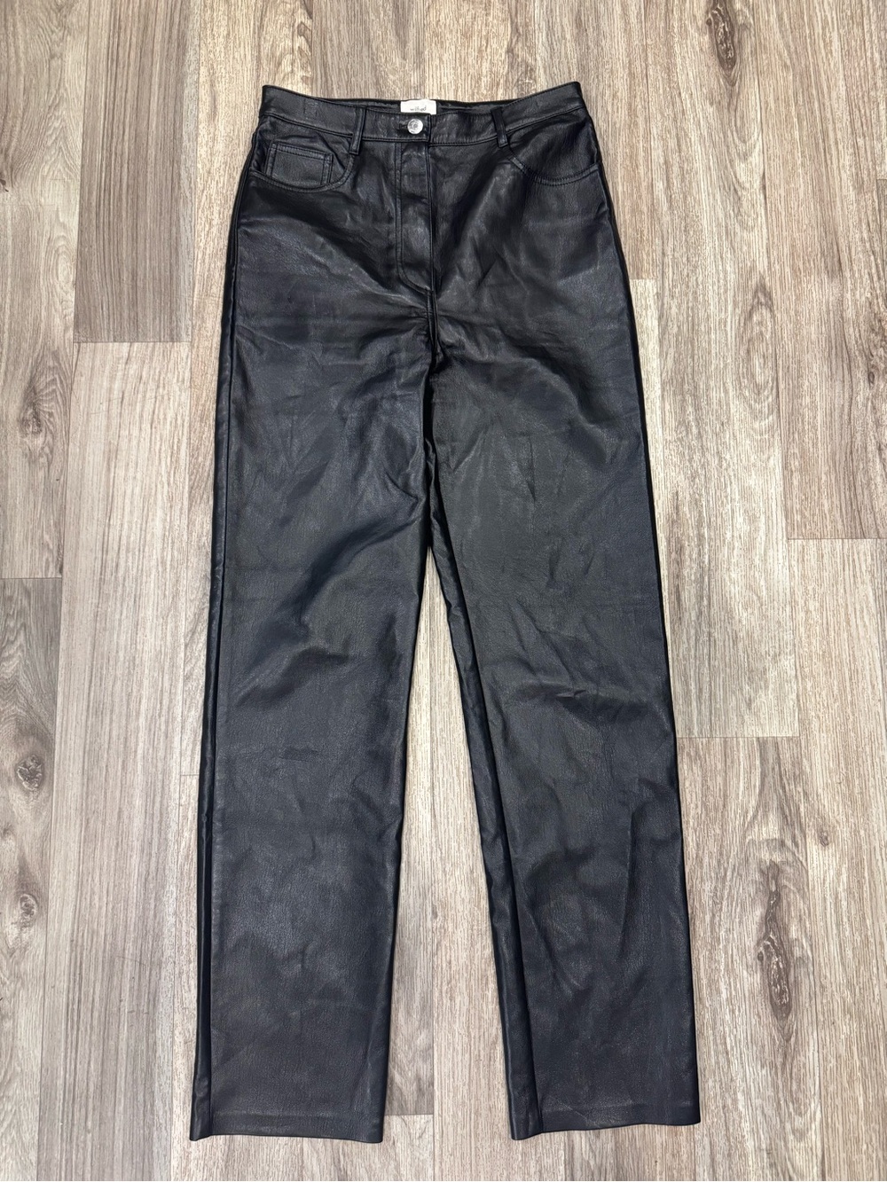 Wilfred Aritzia Black Straight-Leg Faux Vegan Leather Pants